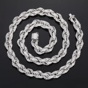 Step up your style with the 925S Moissanite Rope Chain ¨C 8mm in White Gold. This chain is designed to shine with VVS clarity moissanite stones, paired with 925 Sterling Silver for durability. The White Gold plating adds a sleek and modern touch, making it ideal for any occasion. Whether dressing up or going casual, this chain offers both brilliance and versatility.