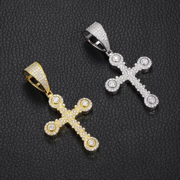 The White Gold 925SS Moissanite Cross Pendant embodies classic religious symbolism with a modern Hip Hop edge. Featuring white gold and Moissanite stones, this hypoallergenic and waterproof pendant is perfect for adding elegance to any outfit.