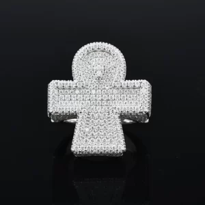 The 925S Moissanite Ankh Cross Ring combines cultural symbolism with Hip Hop style. Featuring the ancient Egyptian Ankh Cross set with Moissanite stones on 925 Sterling Silver, this ring exudes spiritual significance while delivering major bling. Its White Gold finish adds a touch of luxury, making it perfect for those who appreciate bold, meaningful jewelry. Ideal for making a statement, this ring offers a unique blend of symbolism and style for Hip Hop enthusiasts.