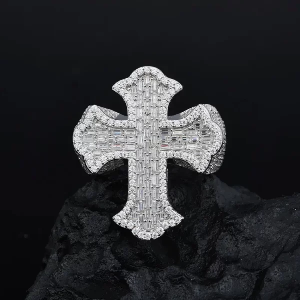 This 925S Moissanite Cross Ring is crafted from high-quality 925 Sterling Silver and features sparkling Moissanite stones that give the cross design a captivating shine. With its bold yet classic look, this ring blends spiritual symbolism with the flashy style of Hip Hop, making it the perfect statement piece for any outfit. The White Gold finish elevates the overall brilliance, making it ideal for both casual and formal wear, adding a touch of luxury to your jewelry collection.