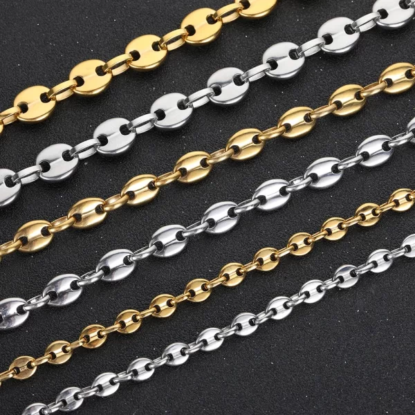 Elevate your everyday style with the Stainless Steel Mariner Link Chain in White Gold. Built for both durability and fashion, this 5-11mm chain offers sleek sophistication with its high-polish White Gold finish. Whether layered or worn as a standalone piece, the varying widths ensure versatility and modern appeal. Perfect for casual wear or dressing up, this White Gold chain brings a refined elegance that complements any outfit, making it a staple in your collection.