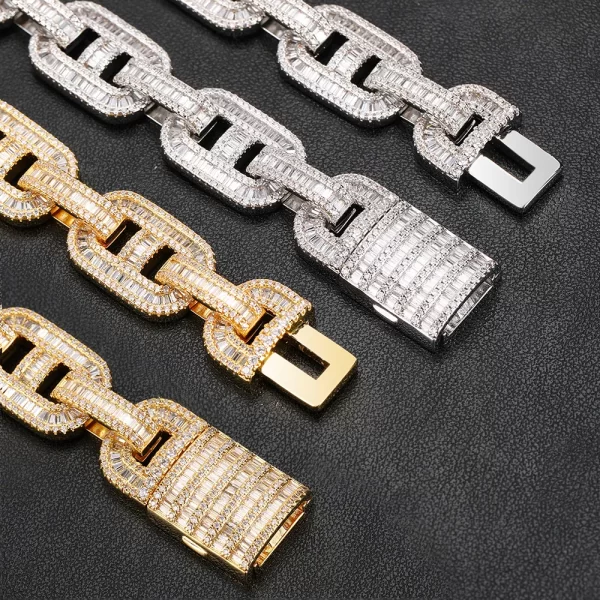 The Iced Square Mariner Link Bracelet in Yellow Gold - 15mm combines elegance with a rugged edge, perfect for Hip Hop enthusiasts who appreciate a bold look. Featuring VVS Simulated Diamonds set in square mariner links, this bracelet shines with unmatched brilliance. The Yellow Gold finish adds a luxurious touch, ensuring durability while offering a statement piece for both casual and formal wear. Whether layered or worn solo, this 15mm bracelet brings a unique style that blends luxury and boldness, making it a must-have for any serious jewelry collection.