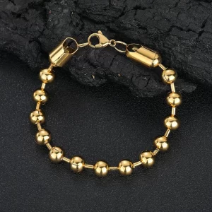 The Stainless Steel 18K Gold Beaded Bracelet in Yellow Gold - 8mm combines timeless elegance with modern Hip Hop style. This bracelet features classic round beads crafted from durable stainless steel, finished with luxurious 18K Yellow Gold Plating. Its sleek 8mm design makes it a versatile accessory, perfect for both casual and formal occasions. The gold-plated finish adds a refined touch, ensuring that this bracelet is a standout piece in any Hip Hop collection.