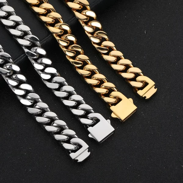 The White Gold Square Stainless Steel Cuban Link Chain is crafted to provide durability with a touch of elegance. Its 5-15mm links are plated with White Gold, giving the chain a sleek, modern finish. The square design sets it apart from traditional Cuban links, while VVS Simulated Diamonds add a high-end sparkle. Whether for casual wear or formal occasions, this White Gold chain is a versatile accessory that delivers both strength and style without compromising luxury.