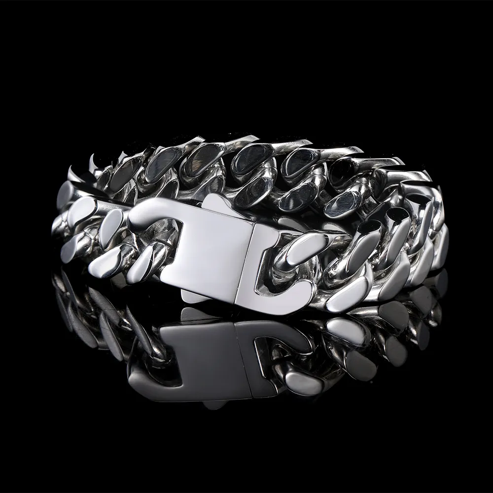 The Square Stainless Steel Cuban Link Bracelet in White Gold - 5~15mm offers a sleek, modern look for Hip Hop lovers. Crafted from durable stainless steel and finished with a sleek White Gold plating, this bracelet is available in widths ranging from 5mm to 15mm, making it perfect for adding a bold, luxurious touch to any Hip Hop outfit.