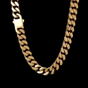 Get the perfect blend of durability and luxury with the Square Stainless Steel Cuban Link Chain in Yellow Gold. The 5-15mm chain, made from high-quality stainless steel and finished with Yellow Gold Plating, offers a strong yet stylish accessory for any occasion. The square link design provides a modern twist on the classic Cuban link, while the VVS Simulated Diamonds deliver a dazzling shine that rivals high-end pieces. Perfect for daily wear or special events, this Yellow Gold chain elevates any outfit with its blend of boldness and sophistication.