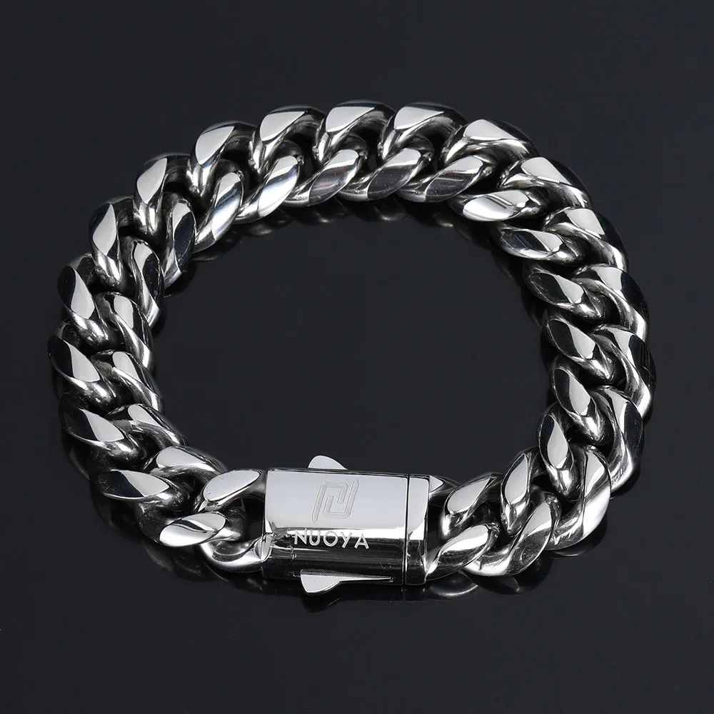 Elevate your wrist game with the Stainless Steel 18K Gold Cuban Link Bracelet in White Gold - 8~14mm. The sleek White Gold finish offers both elegance and durability, making it perfect for Hip Hop enthusiasts who want a versatile accessory that transitions from casual to formal wear.