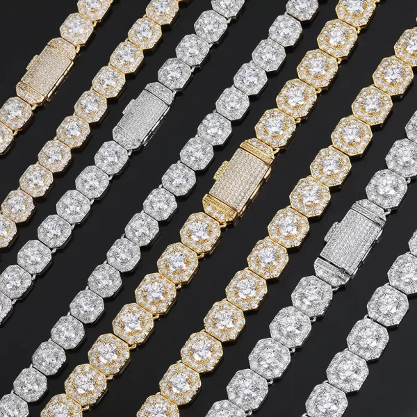 Step up your accessory game with the Iced Square Tennis Chain in White Gold. Featuring a modern square-cut design and shimmering VVS Simulated Diamonds, this 10/12mm chain adds a sleek and polished look to any outfit. The White Gold finish enhances the diamonds' brilliance, making it perfect for those who want to elevate their casual or formal looks with a luxurious touch. Whether layered or worn solo, this chain is a stylish, eye-catching piece for any occasion.