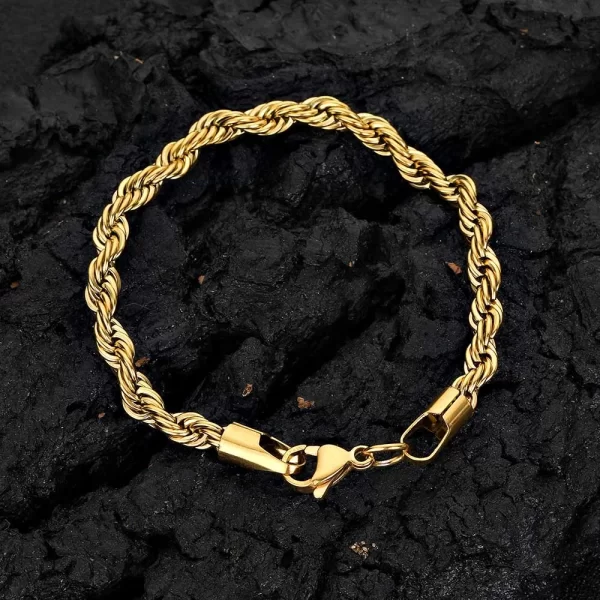 Enhance your look with the timeless elegance of the Stainless Steel 18K Gold Rope Bracelet in Yellow Gold - 3~6mm. This versatile bracelet, crafted from durable stainless steel and plated in luxurious 18K Yellow Gold, features a classic rope design that¡¯s both sophisticated and durable. Available in widths from 3 to 6mm, it¡¯s perfect for everyday wear and formal events alike, adding a refined touch to any outfit.