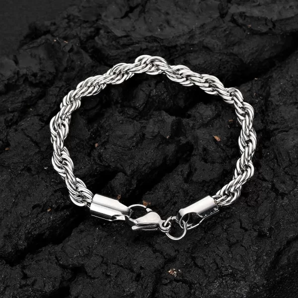 Enhance your look with the timeless elegance of the Stainless Steel 18K Gold Rope Bracelet in White Gold - 3~6mm. Crafted from durable stainless steel and finished with White Gold plating, this bracelet combines sophistication with versatility. Available in widths from 3 to 6mm, it¡¯s ideal for both casual and formal settings, offering a refined touch to any outfit.