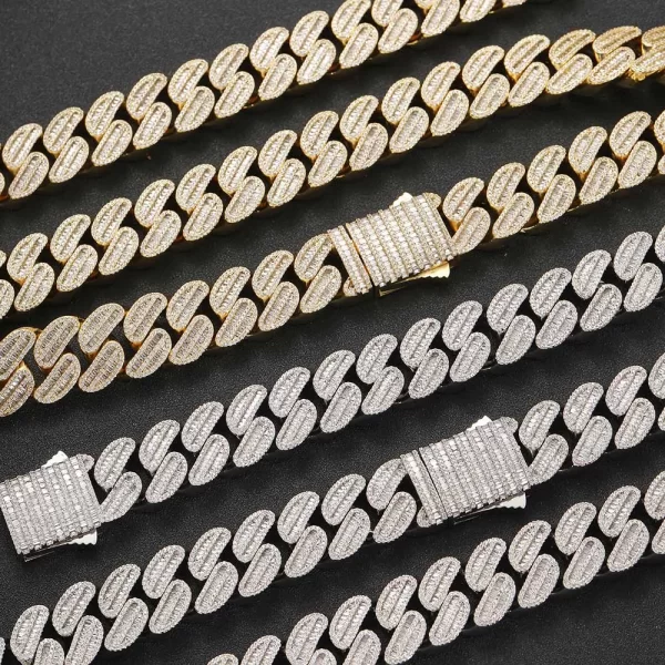 The Iced Prong Miami Cuban Link Chain in White Gold delivers both bold style and modern elegance. With a wide 20mm design and meticulously set VVS Simulated Diamonds, the White Gold finish adds a sleek and contemporary touch. Whether you're layering it with other chains or wearing it solo, this chain stands out with its brilliance and high-end look. The prong setting ensures durability, making this piece perfect for anyone who values both luxury and street style in their collection.