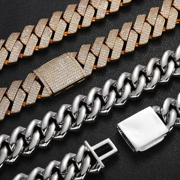 Turn heads with the Iced Diamond Miami Cuban Link Chain in Yellow Gold. This hefty 25mm wide chain is plated in a rich Yellow Gold, giving off a stunning shine with VVS Simulated Diamonds that reflect light from every angle. Whether you're looking to add boldness to your street style or elegance to a formal event, this chain has the perfect combination of size, sparkle, and luxurious finish. Its thick design ensures durability while adding a touch of high-end glamour to any outfit.