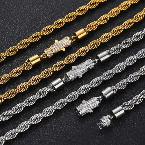 Keep it classy with the Iced Stainless Steel Rope Bracelet in Yellow Gold - 6mm. This 6mm bracelet is crafted from durable stainless steel and features a sleek, timeless rope design perfect for everyday wear or special occasions. The Yellow Gold finish adds a touch of luxury and blends effortlessly with your Hip Hop aesthetic.