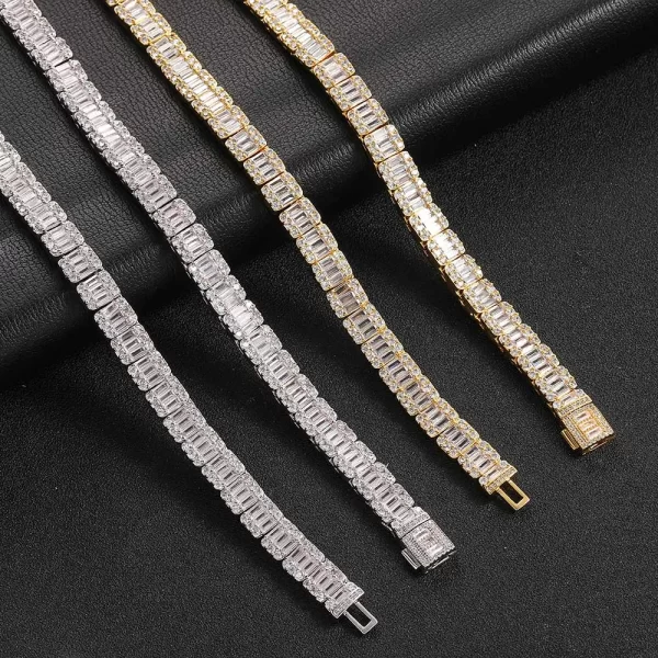 Shine bright with the Iced Square Tennis Bracelet in Yellow Gold - 8mm. Featuring VVS Simulated Diamonds set in a square design, this 8mm bracelet offers maximum sparkle and sophistication. The Gold Plated finish adds an extra layer of luxury, making this bracelet a perfect accessory for Hip Hop fans who love to make a statement with their style. Whether worn for a special occasion or everyday wear, this 8mm bracelet brings a bold, stylish touch to any outfit, ensuring you stand out with elegance and flair.