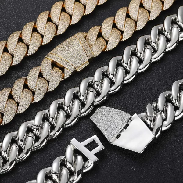 Step up your style with the Iced Prong Pop Miami Cuban Link Chain in White Gold. This 24mm Cuban link chain features prong-set VVS Simulated Diamonds that shimmer against the sleek White Gold finish. Perfect for those looking to make a bold fashion statement, this chain offers both durability and luxury. Whether you¡¯re heading to a special event or adding some high-end flair to your streetwear, the White Gold finish ensures a polished, sophisticated look.