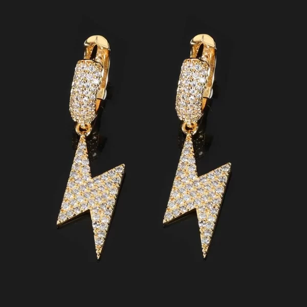 Strike like lightning with these Iced Lightning Hanging Earrings. The gold-plated finish and bold lightning design make a statement, while the sparkling simulated diamonds add a bright flash. Perfect for when you want to stand out and electrify your look, these earrings offer a unique blend of energy and style. Whether for a night out or an event, they add that perfect Hip Hop vibe to your collection.