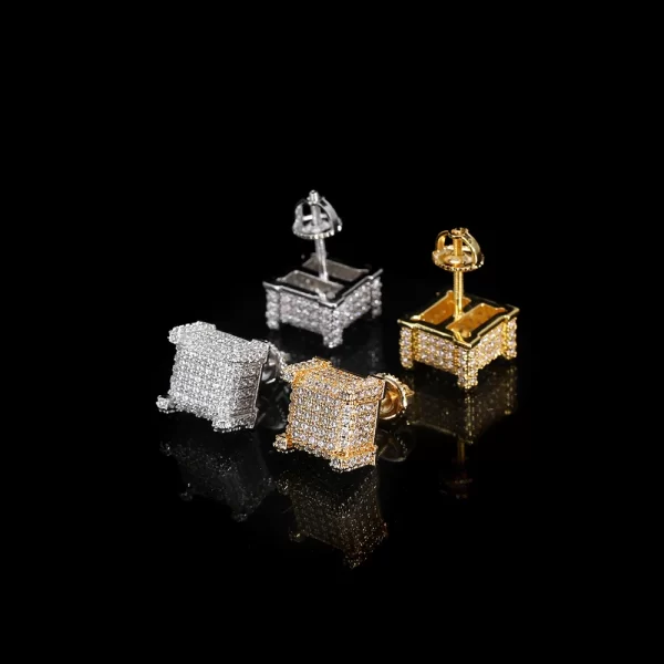 The Iced Square Stud Earring in White Gold combines modern design with classic Hip Hop bling. Featuring simulated diamonds that sparkle with every turn, the White Gold finish adds a touch of elegance to this bold square design. These earrings are perfect for those who want to stand out while keeping a clean, stylish look that can be worn with any outfit.