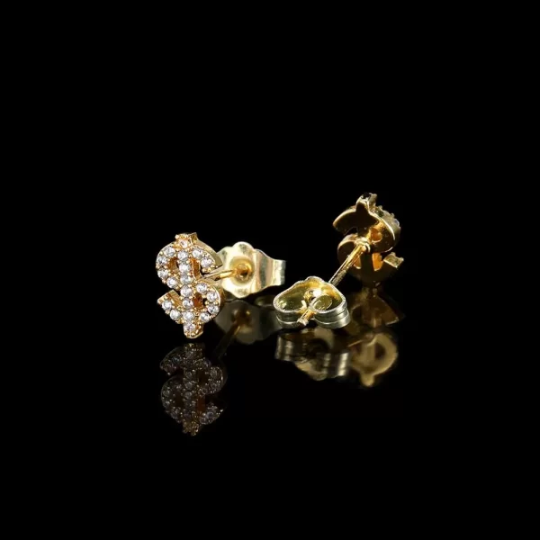 Show off your wealth and style with these Iced Dollar Stud Earrings. The gold-plated finish and money-sign design give a bold, rich statement, while the simulated diamonds add that iconic bling shine. Perfect for everyday wear or standing out at a party, these earrings let everyone know you¡¯re about your grind. With their eye-catching design and luxurious sparkle, they are a perfect addition to any Hip Hop-inspired collection.