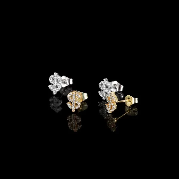 Show off your wealth and style with these Iced Dollar Stud Earrings. The gold-plated finish and money-sign design give a bold, rich statement, while the simulated diamonds add that iconic bling shine. Perfect for everyday wear or standing out at a party, these earrings let everyone know you¡¯re about your grind. With their eye-catching design and luxurious sparkle, they are a perfect addition to any Hip Hop-inspired collection.