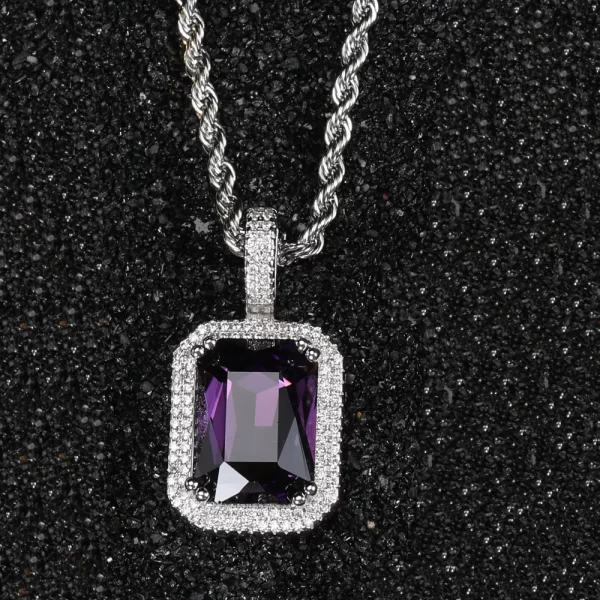 For a cooler, more contemporary look, the White Gold Deep Amethyst Stone Pendant offers the same rich elegance with a sleek edge. Featuring a vibrant purple amethyst gemstone encased in VVS simulated diamonds, the White Gold-plated frame adds a refined yet bold touch to your Hip Hop style. Hypoallergenic and scratch-resistant, this pendant is designed for everyday wear and formal occasions, making it a versatile addition to your collection.