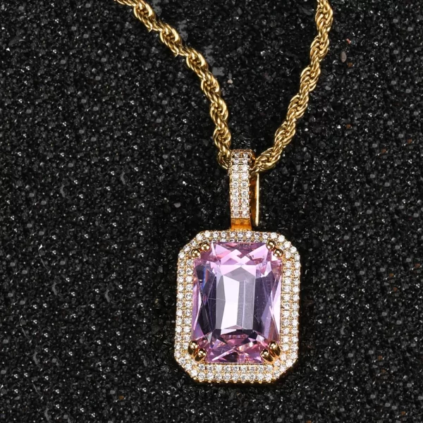 Enhance your Hip Hop collection with the Yellow Gold Amethyst Stone Pendant. This vibrant pendant features a rich purple amethyst gemstone framed by VVS simulated diamonds in a Yellow Gold-plated setting, adding a pop of color and sophistication. Hypoallergenic and scratch-resistant, this pendant is built for daily wear while also standing out for formal occasions. The deep purple hue of the gemstone, paired with the Yellow Gold finish, ensures this pendant catches the eye, making it the perfect accessory for those who appreciate bold elegance in their jewelry.