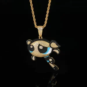 Bring a dose of cuteness to your style with the Powerpuff Girls Bubbles Pendant in Yellow Gold. Made from gold plating and adorned with sparkling diamonds, this pendant celebrates the sweet and joyful Bubbles. With its hypoallergenic and waterproof features, it’s perfect for both casual and formal occasions. A great gift for Powerpuff Girls fans, this pendant adds a playful and nostalgic touch to any Hip Hop jewelry collection.