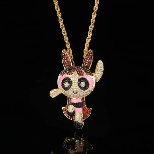 Fans of the iconic Powerpuff Girls will love this Blossom Pendant, crafted in gold plating and embellished with diamonds for extra sparkle. Hypoallergenic and waterproof, this piece is designed for everyday wear, bringing fun and nostalgia to any Hip Hop outfit. Whether you're treating yourself or gifting a Powerpuff Girls enthusiast, this pendant captures the charm of Blossom and adds a playful touch to your jewelry collection.