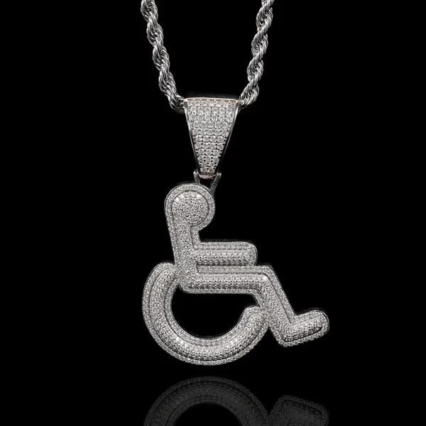 The Iced Wheelchair Pendant in White Gold offers a unique blend of style and significance, featuring a detailed wheelchair adorned with sparkling stones. The White Gold-plated finish gives it a luxurious, polished look, while its hypoallergenic, waterproof, and scratch-resistant design ensures durability for everyday wear. Whether worn as a symbol of empowerment or as a bold fashion statement, this pendant adds a unique touch to any Hip-Hop collection, making it perfect for those who appreciate jewelry with deeper meaning and style.