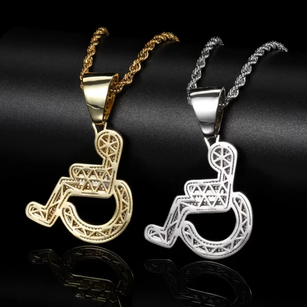 The Iced Wheelchair Pendant in White Gold offers a unique blend of style and significance, featuring a detailed wheelchair adorned with sparkling stones. The White Gold-plated finish gives it a luxurious, polished look, while its hypoallergenic, waterproof, and scratch-resistant design ensures durability for everyday wear. Whether worn as a symbol of empowerment or as a bold fashion statement, this pendant adds a unique touch to any Hip-Hop collection, making it perfect for those who appreciate jewelry with deeper meaning and style.