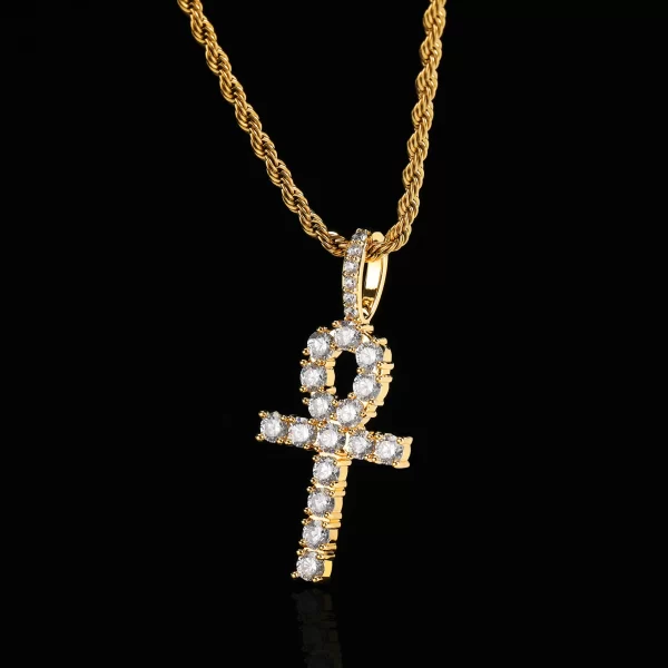 The Iced Ankh Cross Pendant in Yellow Gold blends ancient Egyptian symbolism with a fresh Hip-Hop aesthetic. Encrusted with VVS simulated diamonds, this 37mm pendant shines with a radiant, iced-out look that¡¯s perfect for making a statement. The Yellow Gold plating adds warmth and luxury, while the waterproof and hypoallergenic properties ensure comfort for everyday wear. Whether you're rocking it at a party or elevating your streetwear style, this piece offers a bold expression of faith, culture, and style. Durable and scratch-resistant, it¡¯s built to last, making it a must-have for any Hip-Hop jewelry collection.