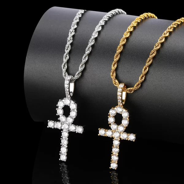 The Iced Ankh Cross Pendant in White Gold offers a refined take on this ancient Egyptian symbol, combining VVS simulated diamonds with a sleek, modern look. The White Gold plating adds an extra touch of luxury, while the hypoallergenic, waterproof, and scratch-resistant design ensures lasting durability. Perfect for both casual and formal wear, this pendant makes a bold statement of faith and style. Whether you're adding it to your streetwear or wearing it solo for a special occasion, the White Gold Iced Ankh Cross Pendant is a timeless accessory with deep cultural significance.