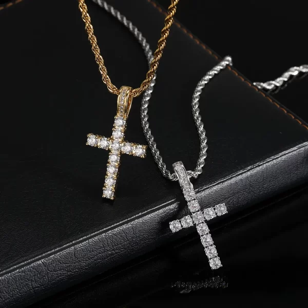 The Iced Prong Cross Pendant in White Gold is a 21mm piece of luxurious craftsmanship, featuring VVS simulated diamonds set in a white gold-plated finish. Hypoallergenic and waterproof, it offers both durability and elegance, making it perfect for daily wear. Whether as a meaningful gift or a stylish addition to your jewelry collection, this pendant blends faith and Hip Hop fashion effortlessly, adding a bold yet spiritual touch to any outfit.