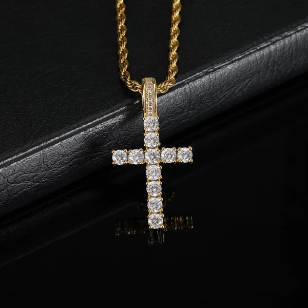 Carry your faith in style with the Iced Prong Cross Pendant in Yellow Gold. This 21mm piece is adorned with VVS simulated diamonds, offering unmatched brilliance in a gold-plated setting. Hypoallergenic, waterproof, and scratch-resistant, it's designed for daily wear while adding a touch of luxury and spirituality to your Hip Hop aesthetic. Whether you're layering it with other pieces or wearing it solo, this pendant makes a bold statement while blending faith and fashion seamlessly.