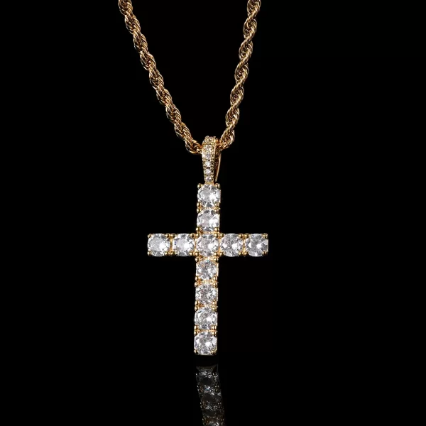 The Yellow Gold Iced Prong Cross Pendant is a striking blend of faith and fashion. Featuring VVS simulated diamonds set in a sleek Yellow Gold-plated cross design, this pendant delivers maximum shine and elegance. Hypoallergenic and scratch-resistant, it¡¯s built for everyday wear or special events. The warm Yellow Gold finish enhances the brilliance of the diamonds, creating a pendant that perfectly combines luxury and Hip Hop style. Whether you're looking for a meaningful gift or a standout accessory, this cross pendant brings both style and sentiment to any outfit.