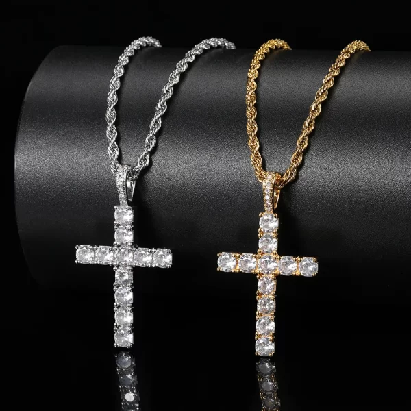 The White Gold Iced Prong Cross Pendant provides a cooler, modern twist on this timeless design. Set with VVS simulated diamonds in a White Gold-plated cross, this pendant adds sleek sophistication to your Hip Hop look. Hypoallergenic and durable, it¡¯s built for both everyday wear and special occasions. The cool tones of the White Gold finish perfectly complement the shine of the diamonds, making this pendant a versatile addition to any jewelry collection.