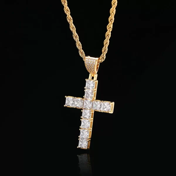 This iced prong cross pendant in Yellow Gold is the perfect mix of faith and hip-hop style. The 28mm pendant is encrusted with VVS simulated diamonds, adding a dazzling shine to any outfit. The Yellow Gold plating gives it a bold and rich look, making it ideal for those who want to stand out with a luxurious, hip-hop vibe. Waterproof and scratch-resistant, this piece is designed for durability, perfect for casual or formal wear. Whether you're making a statement at an event or adding flair to your daily look, this iced cross pendant shines with class and urban style.