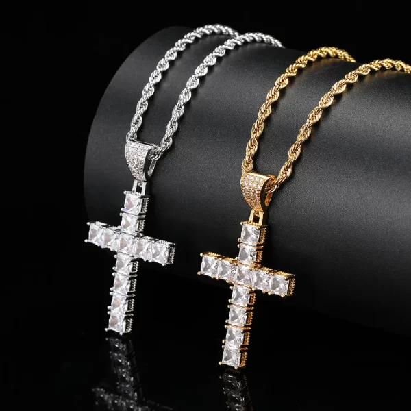 This iced prong cross pendant in Yellow Gold is the perfect mix of faith and hip-hop style. The 28mm pendant is encrusted with VVS simulated diamonds, adding a dazzling shine to any outfit. The Yellow Gold plating gives it a bold and rich look, making it ideal for those who want to stand out with a luxurious, hip-hop vibe. Waterproof and scratch-resistant, this piece is designed for durability, perfect for casual or formal wear. Whether you're making a statement at an event or adding flair to your daily look, this iced cross pendant shines with class and urban style.