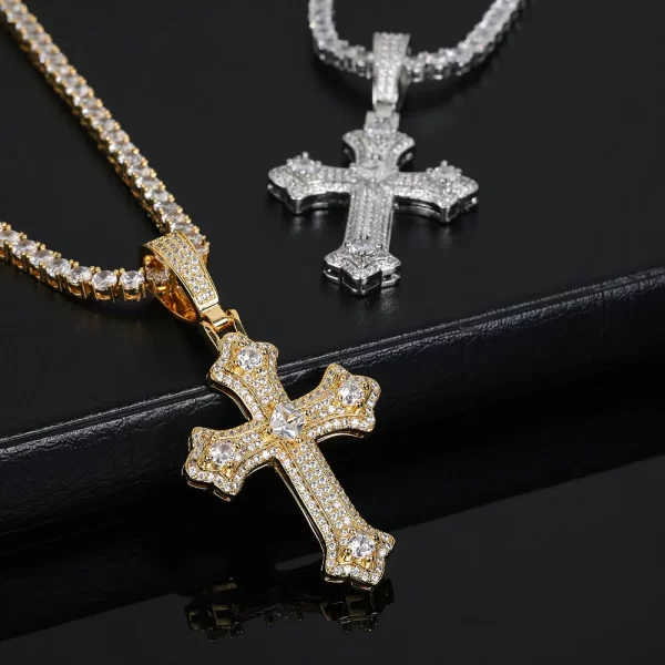 The White Gold Iced Cross Pendant delivers a refined, classic symbol of faith with a modern edge. Adorned with sparkling stones, it adds brilliance to any outfit. Hypoallergenic and waterproof, this White Gold pendant ensures long-lasting durability while keeping its scratch-resistant surface intact. Whether worn for casual or formal occasions, this cross pendant offers a statement of faith, elegance, and style. Its bold design and premium craftsmanship make it a must-have piece for any Hip-Hop jewelry collection.