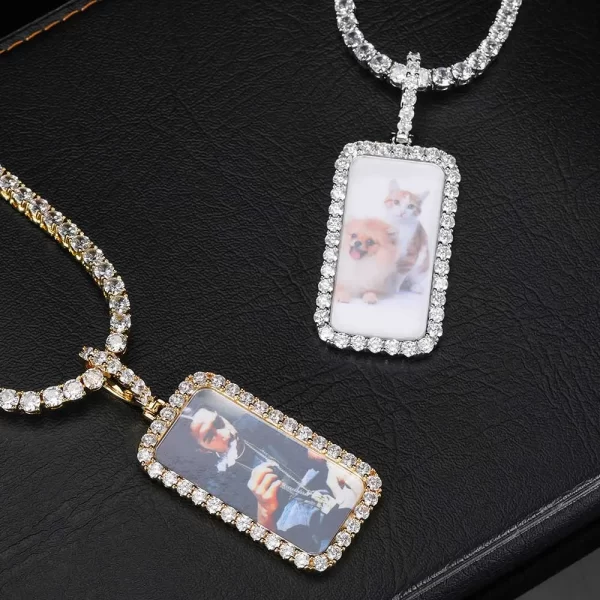 The White Gold Custom Square Picture Pendant offers a sophisticated way to showcase personal memories. Crafted with hypoallergenic, scratch-resistant features, it’s perfect for daily wear while adding a touch of elegance to any Hip Hop look.