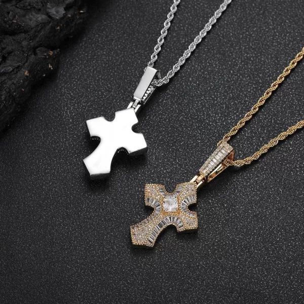 The Yellow Gold Iced Baguette Cross Pendant is a 21mm statement piece that combines timeless faith with a modern Hip Hop twist. Set in Yellow Gold plating, it features VVS simulated diamonds in baguette cuts, offering a brilliant shine. Hypoallergenic and waterproof, it’s designed for daily wear or special occasions. The warm Yellow Gold finish adds a touch of luxury to this meaningful accessory, making it a standout addition to any Hip Hop collection.