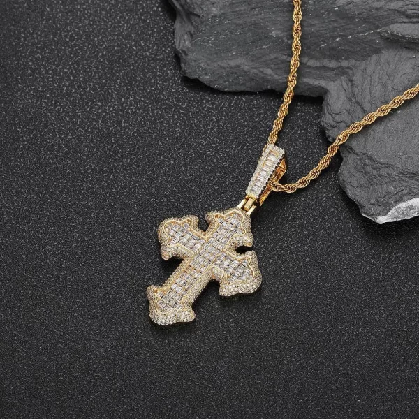 The Iced Baguette Cross Pendant combines faith and luxury in one stunning piece. With baguette-cut diamonds beautifully lining the cross, this gold-plated pendant provides a sleek and high-end look. Its hypoallergenic and waterproof design ensures that you can wear it comfortably every day. Whether you want to express your faith or simply add a timeless piece to your collection, this pendant is a versatile choice for any occasion, blending perfectly with Hip Hop style.